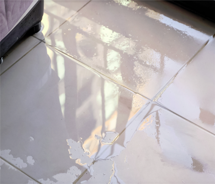 a puddle of water on tile floor